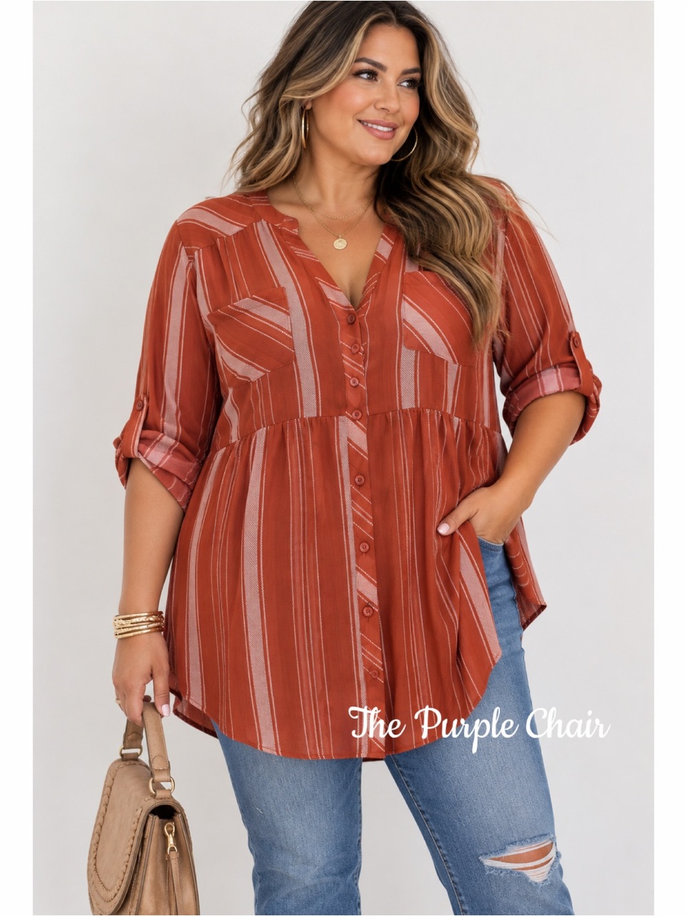 TORRID NWT Red Terracotta Stripe Emma Chiffon Babydoll Tunic 3X